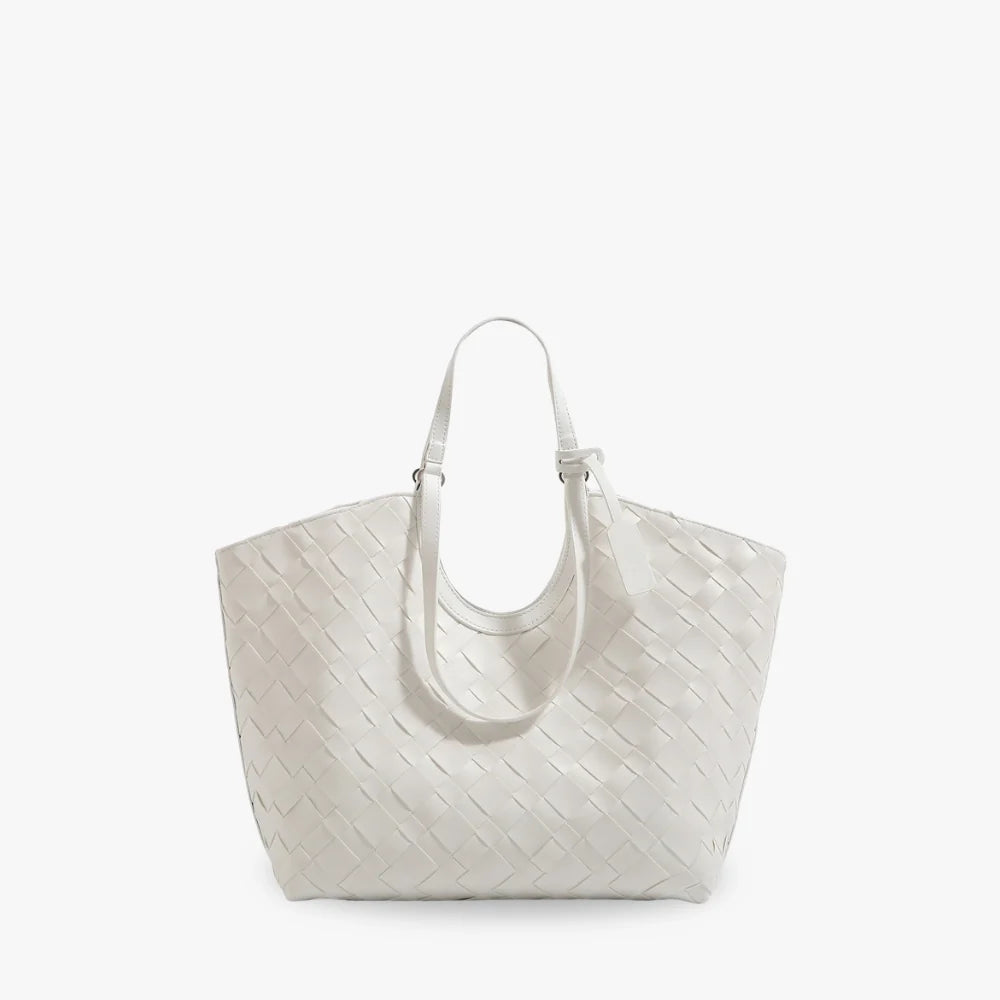 Tote Bag Woven Faux Leather with Magnetic Closure and Zip Pouch