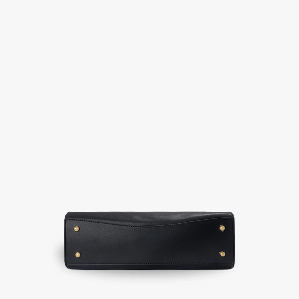 Shoulder Bag Genuine Leather with Turn-Lock Flap and Top Handle