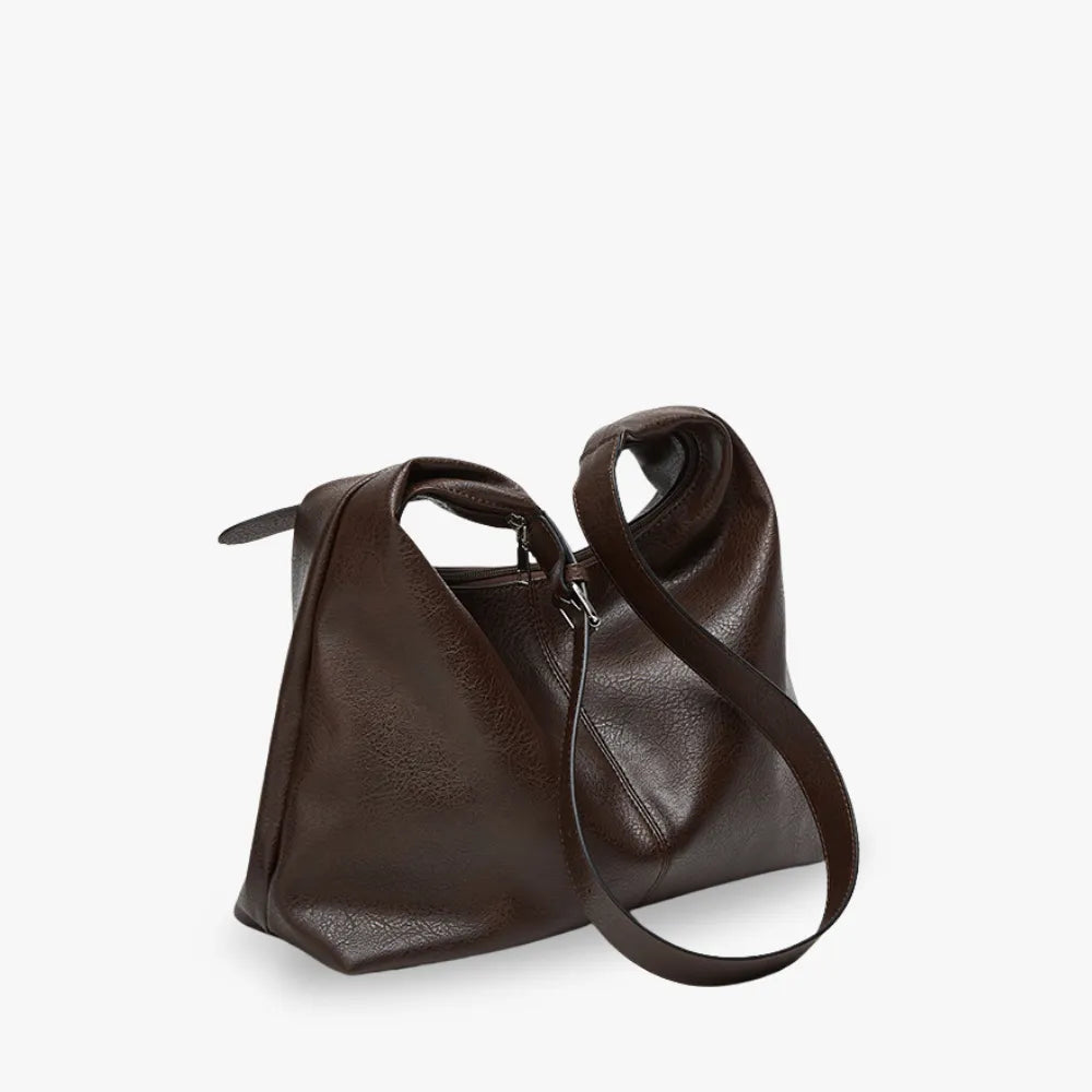 Hobo Bag Grained Faux Leather with Buckle Strap for 14-Inch Laptop