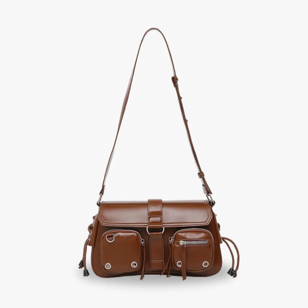 Crossbody Bag Faux Leather with Magnetic Flap and Zip Pockets