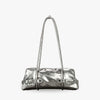 Shoulder Bag Faux Leather Glossy with Front Belt and Top Zip