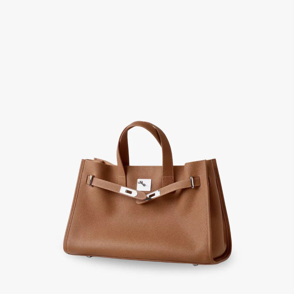 Tote Bag Grained Leather with Detachable Strap and Laptop Fit