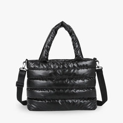 Cotton and nylon tote bag with zip top and removable strap