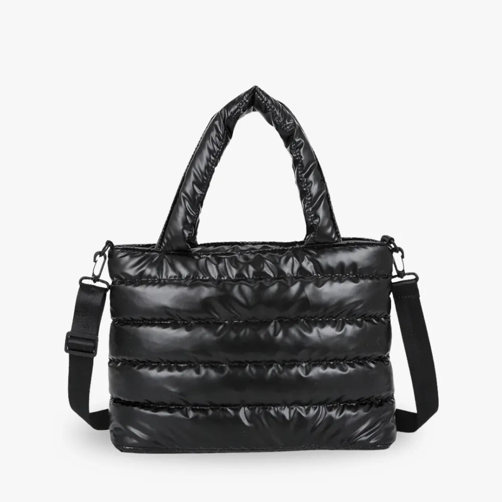 Cotton and nylon tote bag with zip top and removable strap