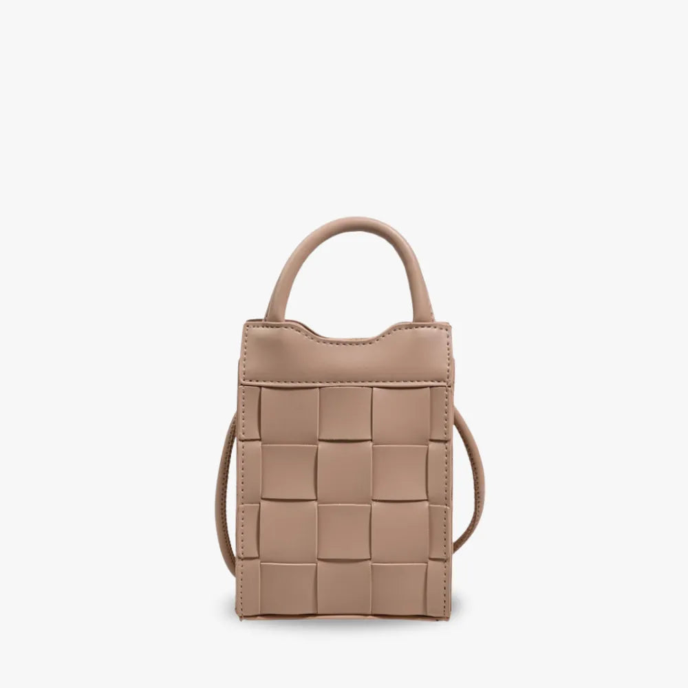 Phone Bag Faux Leather Woven with Top Handles and Strap