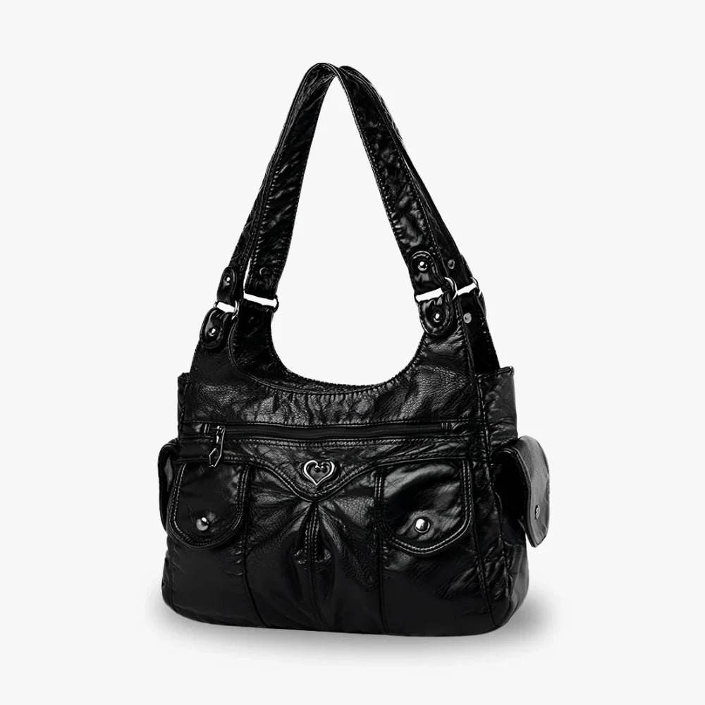 Shoulder Bag Faux Leather with Two Lined Compartments and Handles