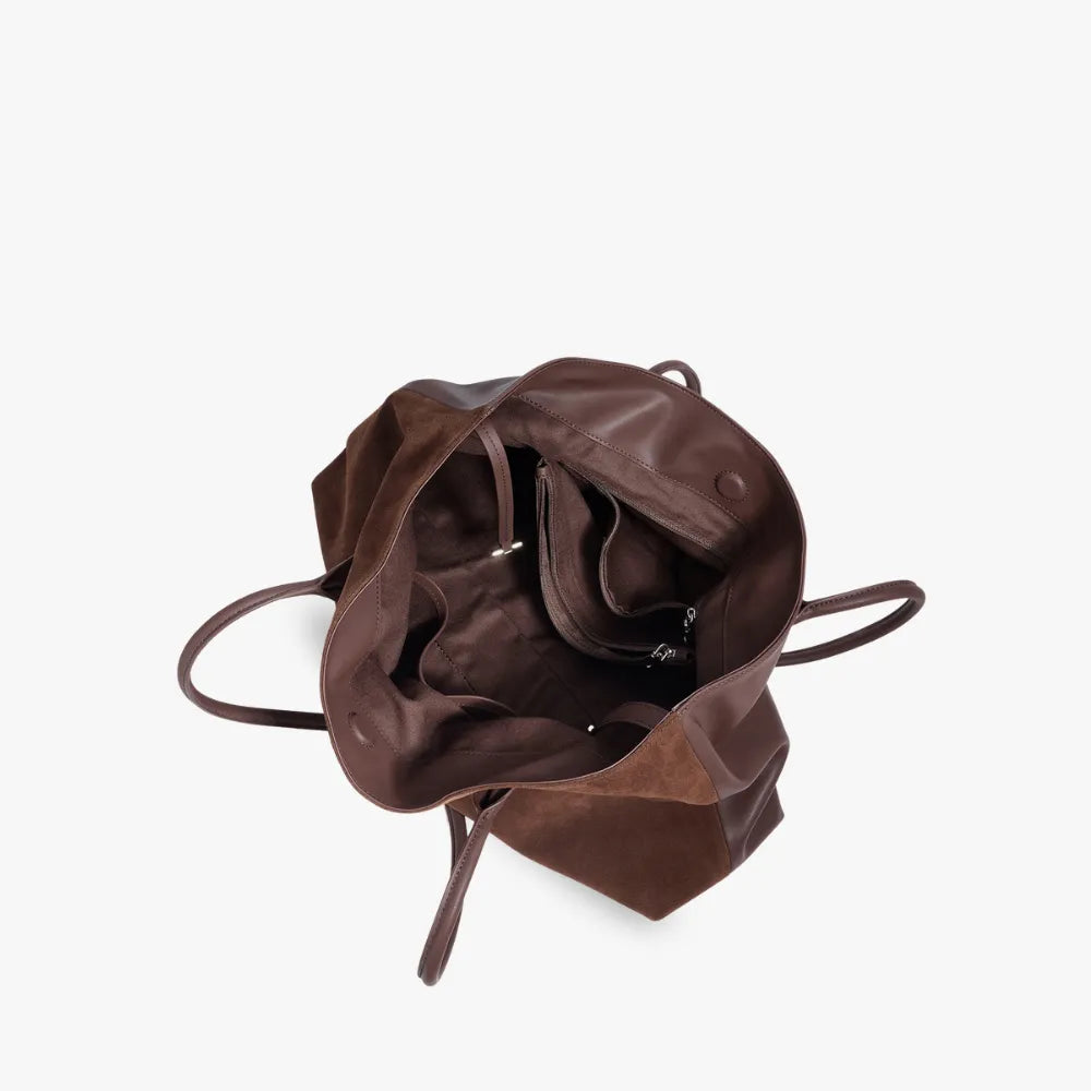 Tote Bag Faux Suede with Removable Pouch and Magnetic Closure