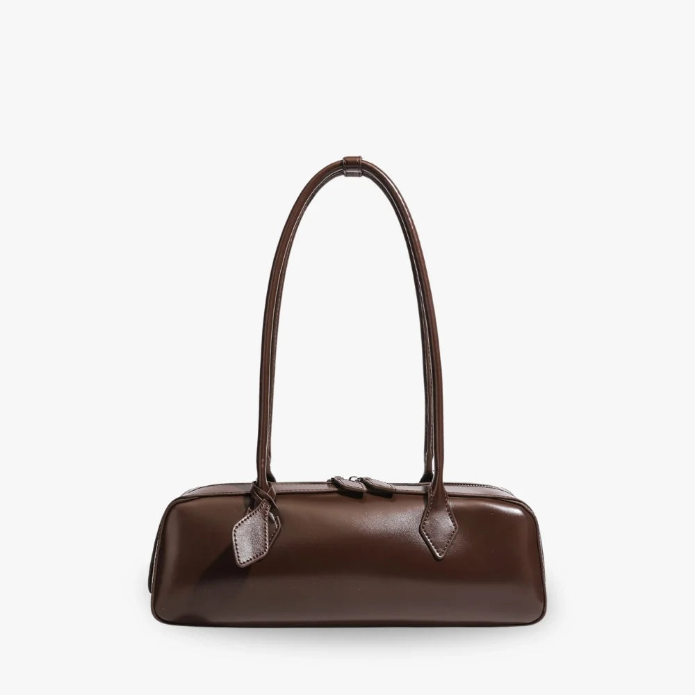 Shoulder Bag Genuine Leather with Top Zip and Slim Handles