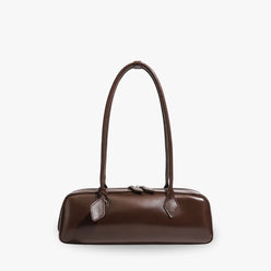 Shoulder Bag Genuine Leather with Top Zip and Slim Handles