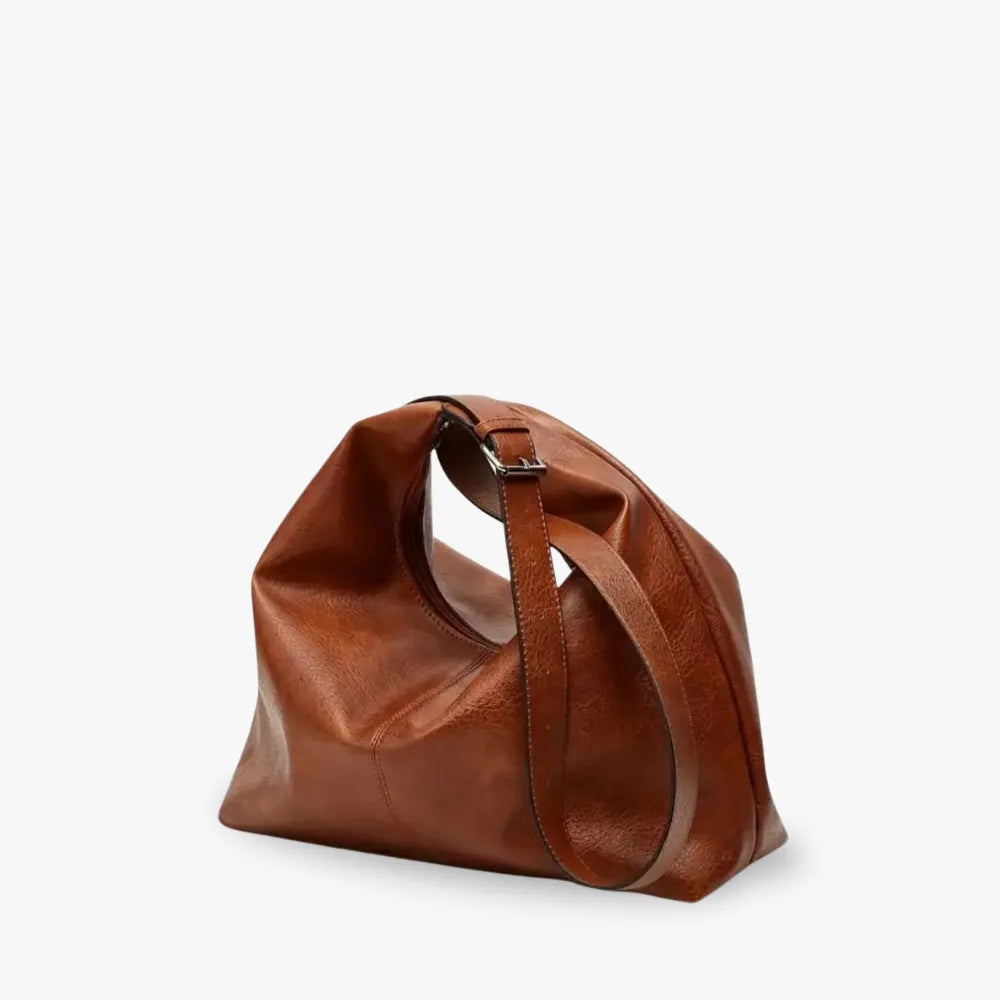 Hobo Bag Grained Faux Leather with Buckle Strap for 14-Inch Laptop