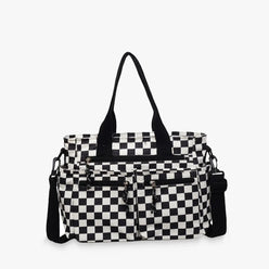 Crossbody Bag Checkered Corduroy with Top Handles and Pockets