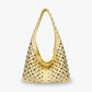 Hobo Bag Faux Leather with Metallic Rivets and Wide Strap