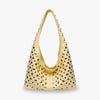 Hobo Bag Faux Leather with Metallic Rivets and Wide Strap