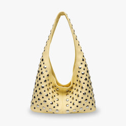 Hobo Bag Faux Leather with Metallic Rivets and Wide Strap