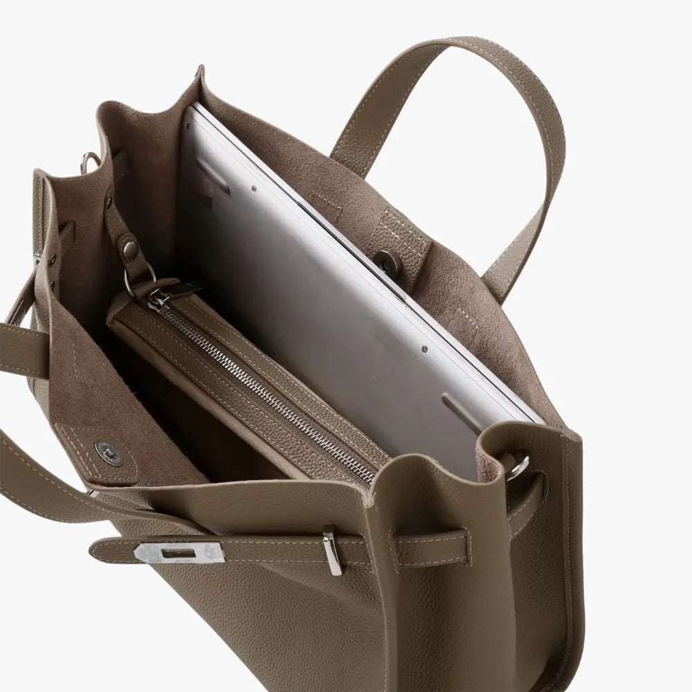 Tote Bag Grained Leather with Detachable Strap and Laptop Fit
