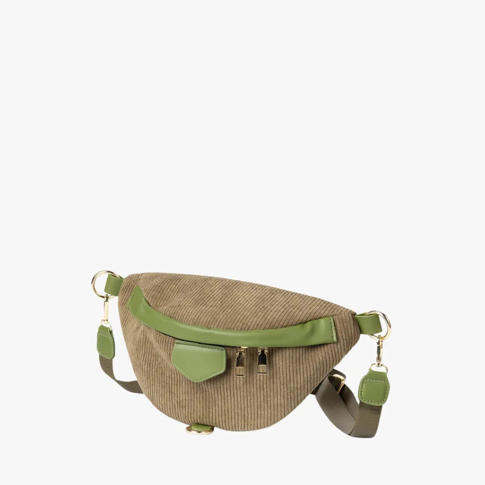 Belt Bag Corduroy with Faux Leather Trim and Removable Strap