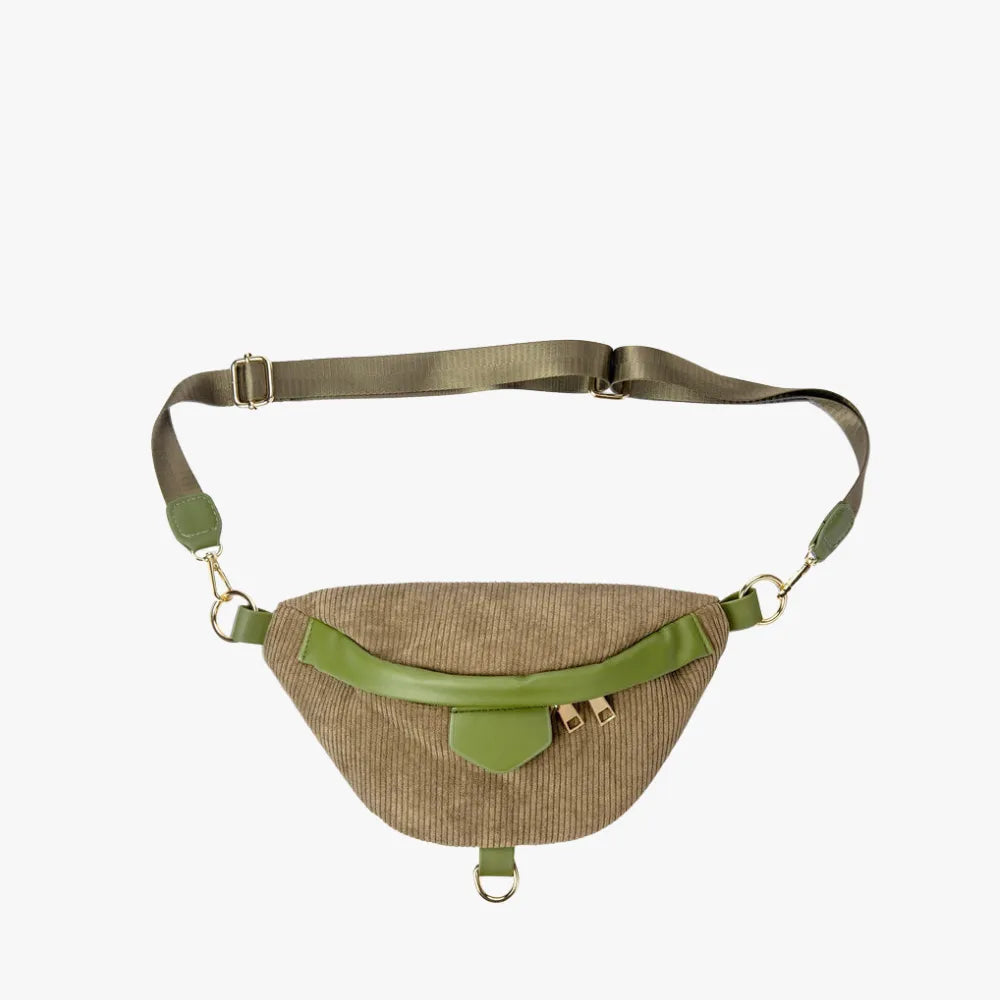 Belt Bag Corduroy with Faux Leather Trim and Removable Strap