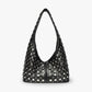 Hobo Bag Faux Leather with Metallic Rivets and Wide Strap