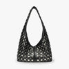 Hobo Bag Faux Leather with Metallic Rivets and Wide Strap