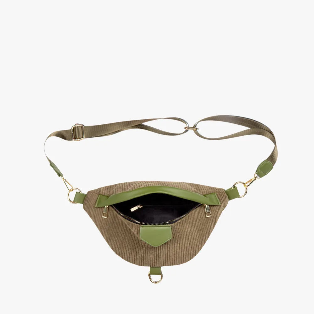 Belt Bag Corduroy with Faux Leather Trim and Removable Strap