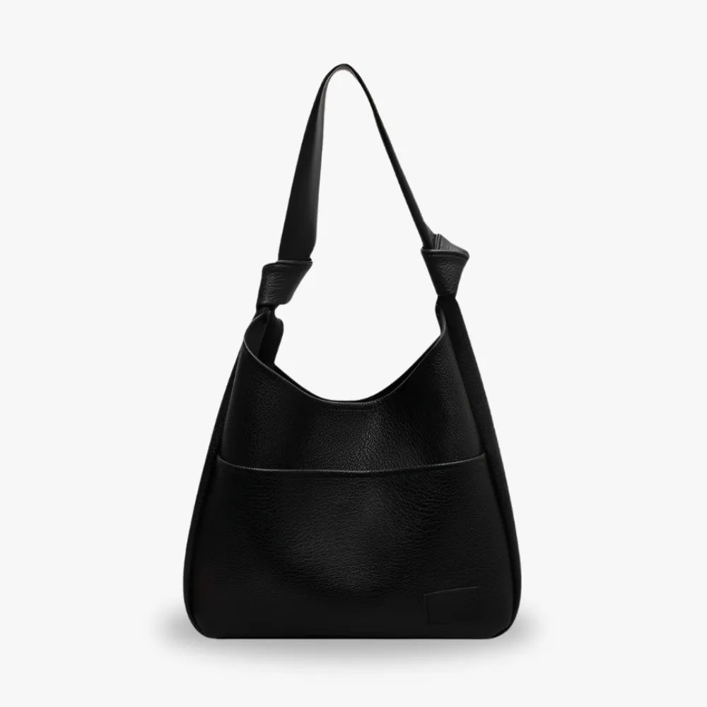 Hobo Bag Grained Faux Leather with Knotted Strap and Pouch