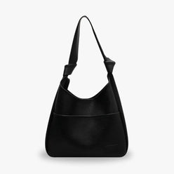 Hobo Bag Grained Faux Leather with Knotted Strap and Pouch