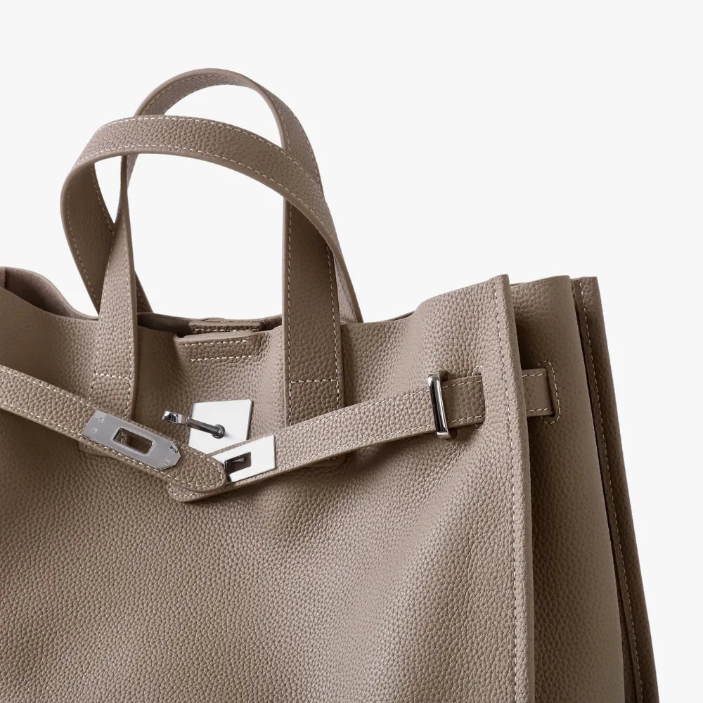 Tote Bag Grained Leather with Detachable Strap and Laptop Fit
