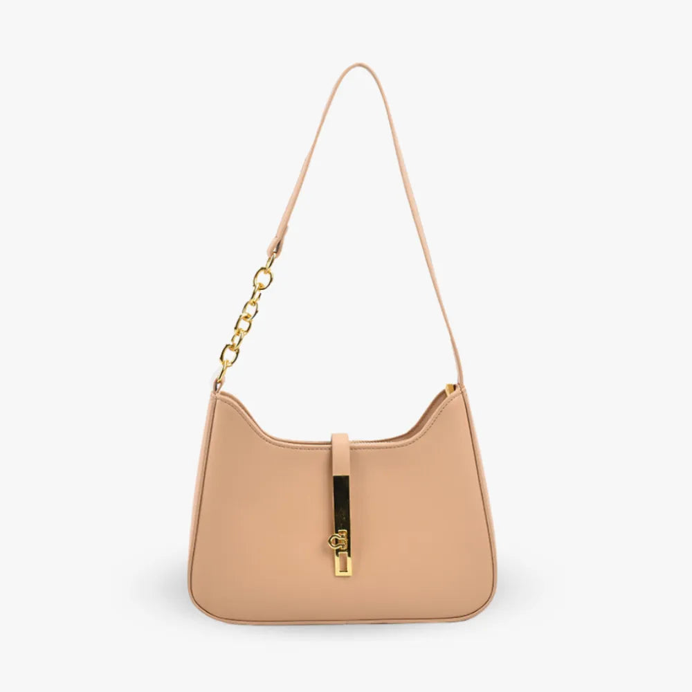 Shoulder Bag Faux Leather with Zip and Half-Chain Strap
