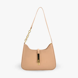 Shoulder Bag Faux Leather with Zip and Half-Chain Strap