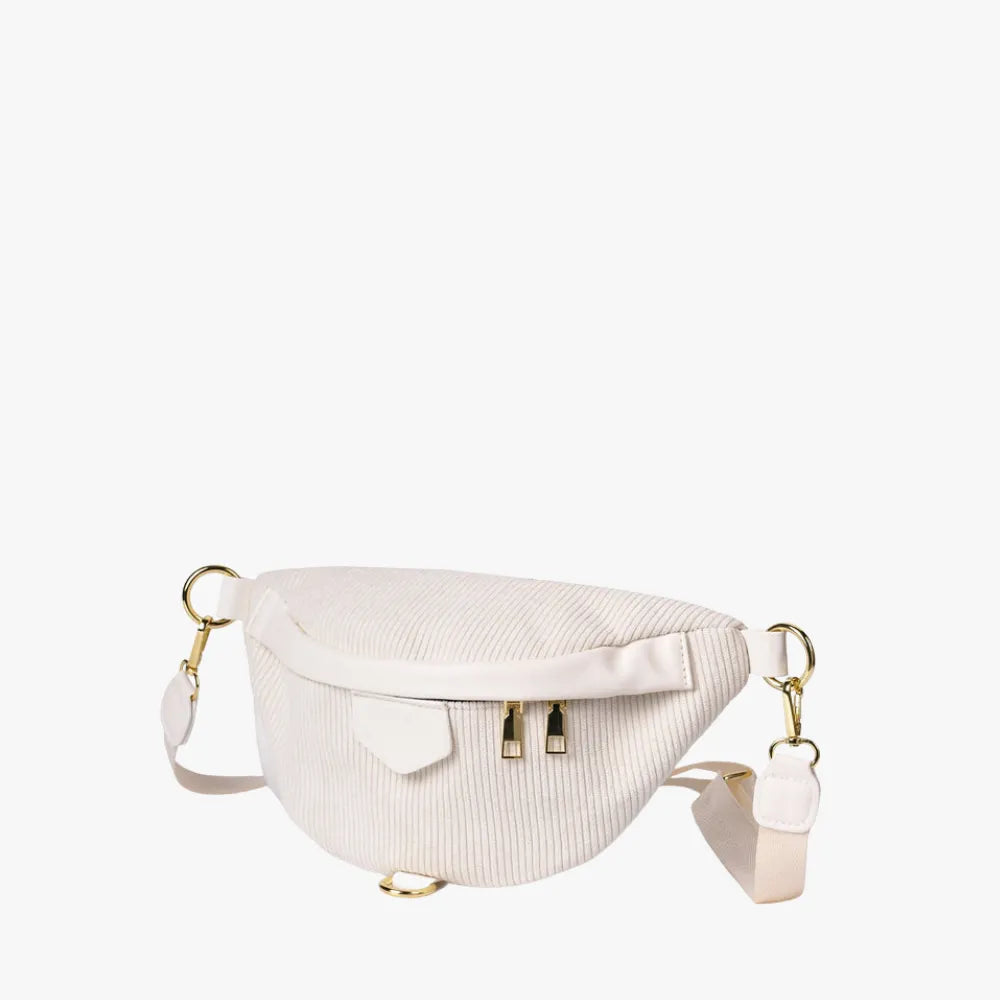 Belt Bag Corduroy with Faux Leather Trim and Removable Strap