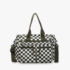 Crossbody Bag Checkered Corduroy with Top Handles and Pockets