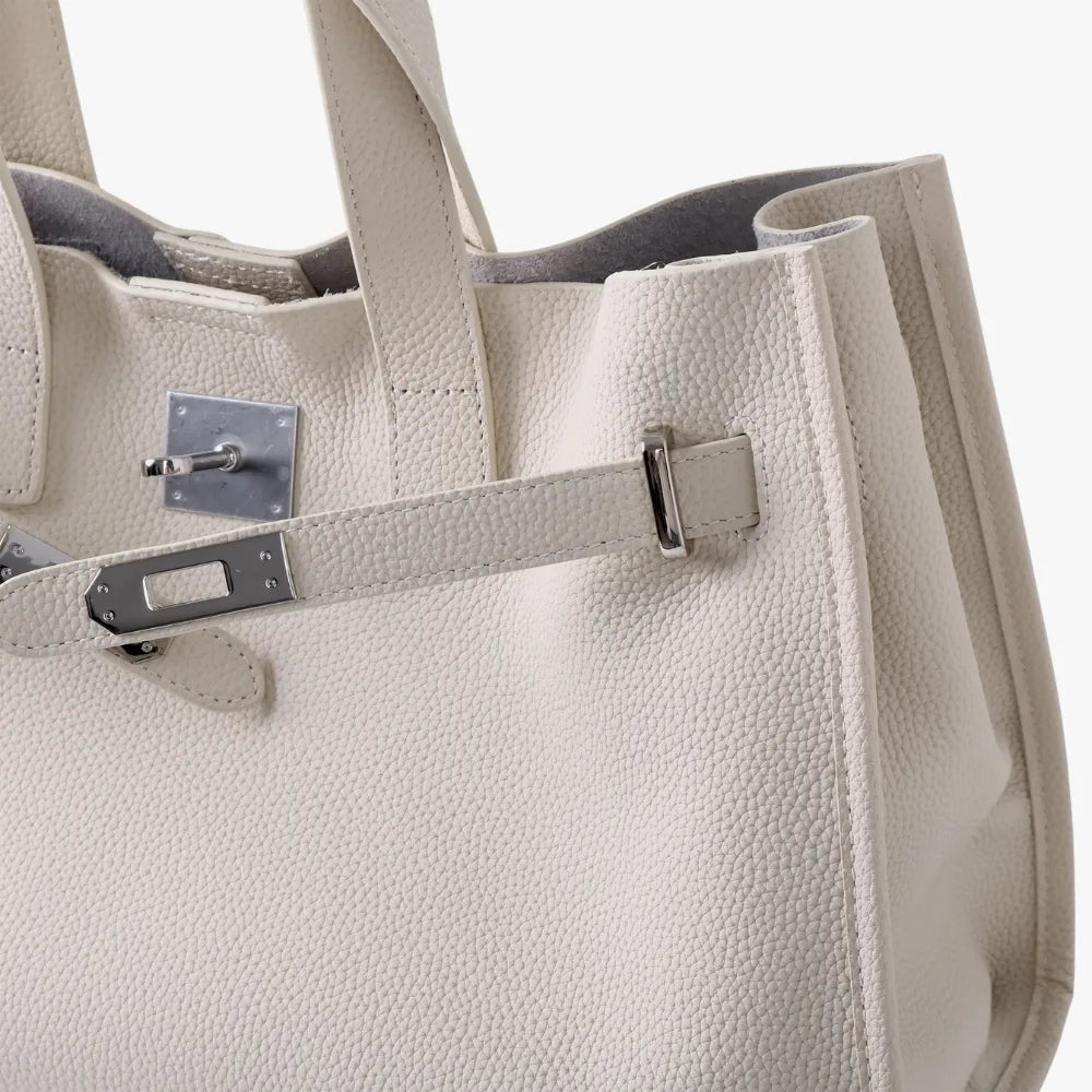 Tote Bag Grained Leather with Detachable Strap and Laptop Fit