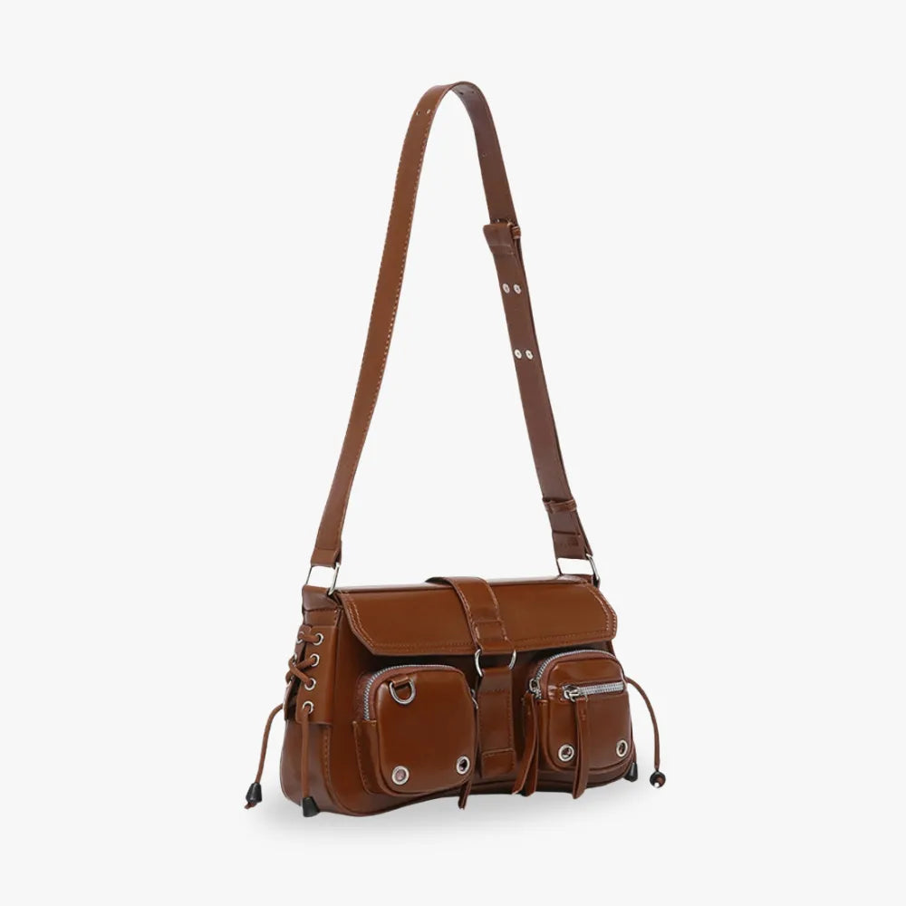 Crossbody Bag Faux Leather with Magnetic Flap and Zip Pockets