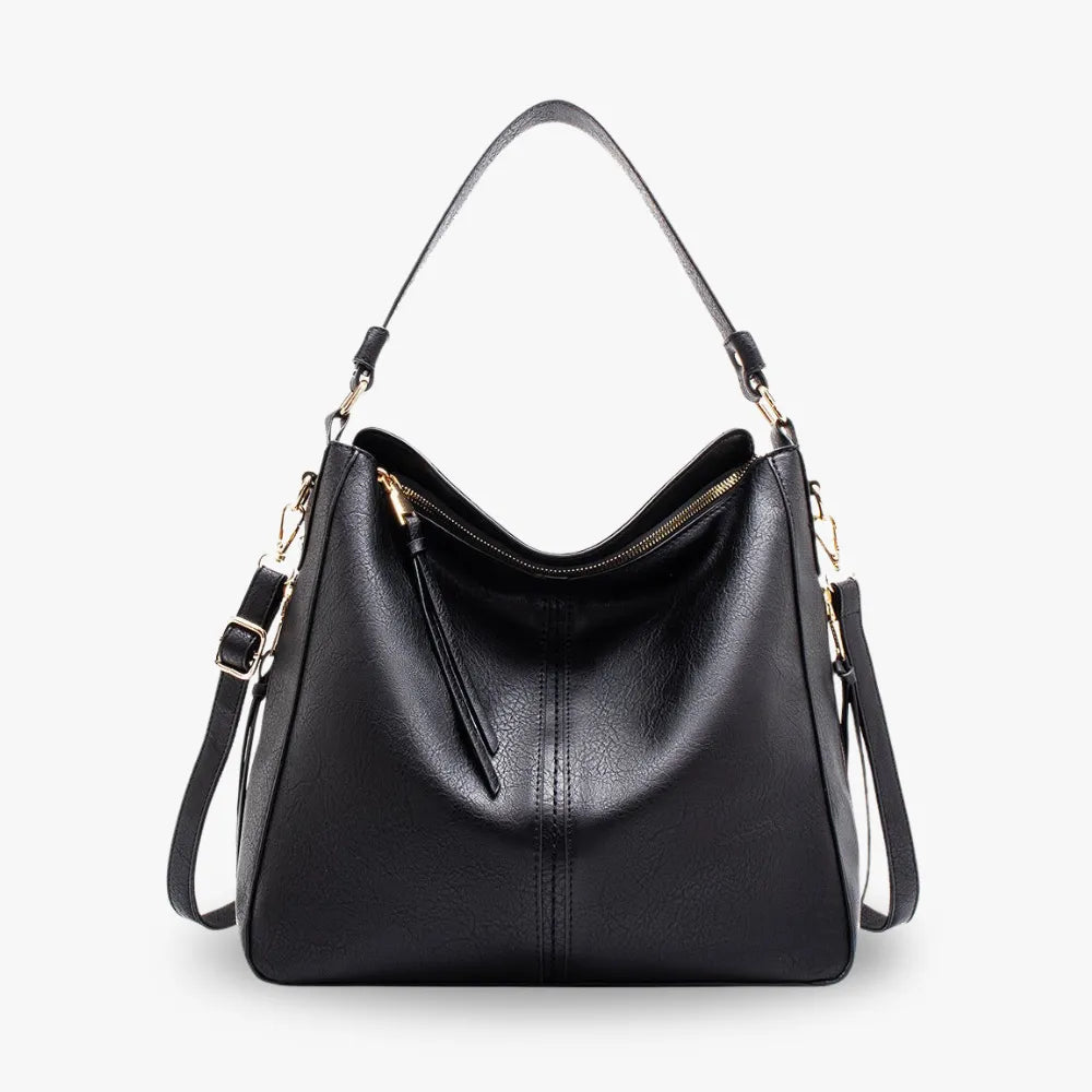 Top Handle Bag Faux Leather with Removable Strap and Zip Top