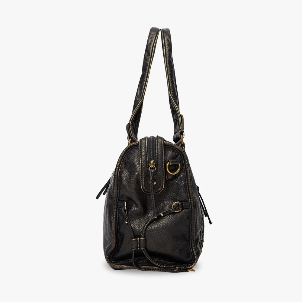 Crossbody Bag Grained Faux Leather with Top Handles and Zip Pockets