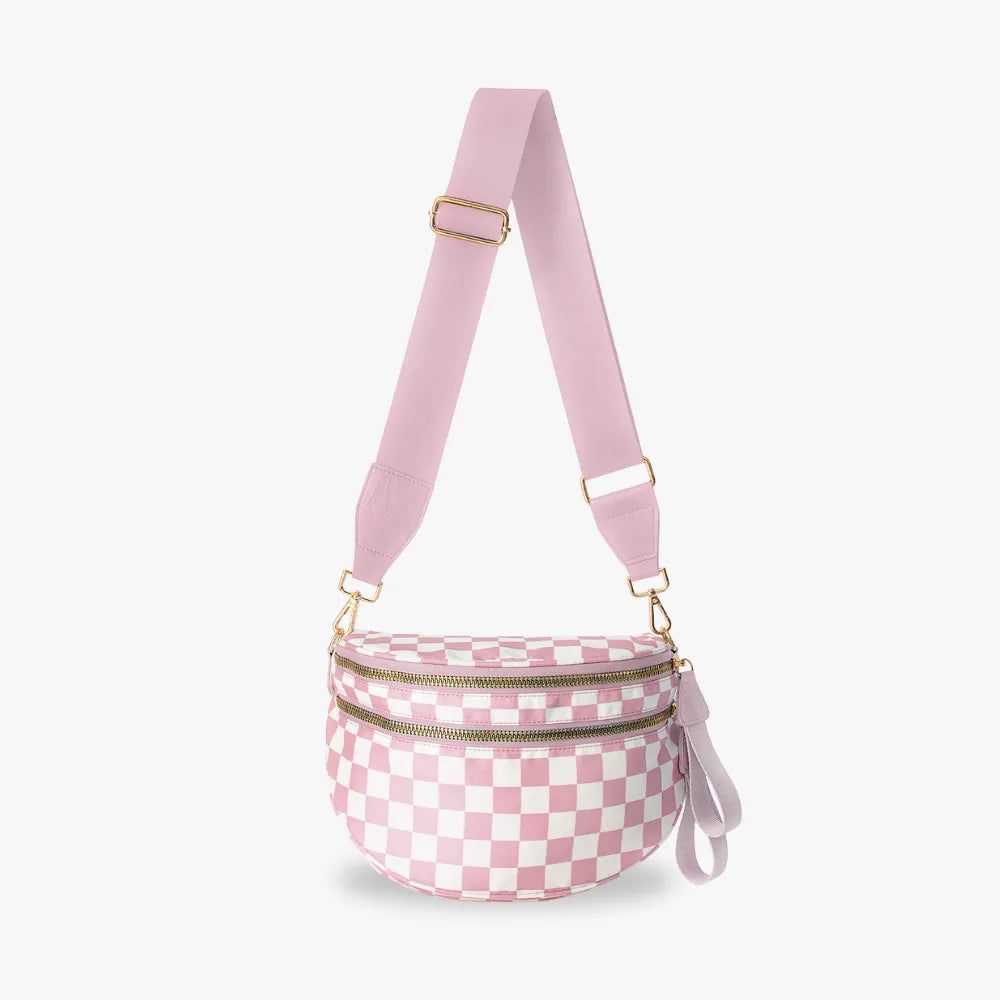 Crossbody Bag Checkered Water-Repellent Nylon with Double Zip