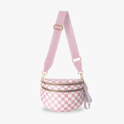 Crossbody Bag Checkered Water-Repellent Nylon with Double Zip