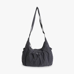 Crossbody Bag Checkered Nylon Polyester with Drawstring Front Pocket