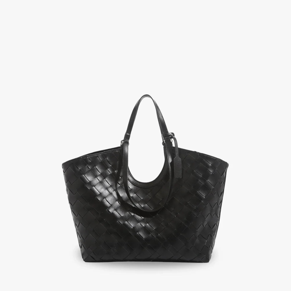 Tote Bag Woven Faux Leather with Magnetic Closure and Zip Pouch