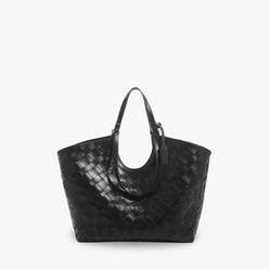 Tote Bag Woven Faux Leather with Magnetic Closure and Zip Pouch