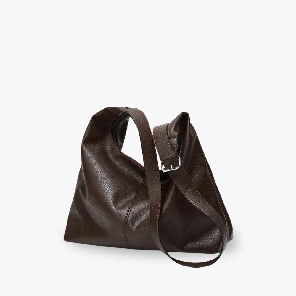 Hobo Bag Grained Faux Leather with Buckle Strap for 14-Inch Laptop