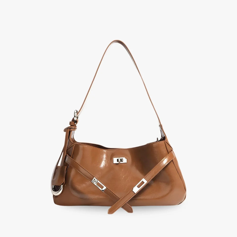 Shoulder Bag Genuine Leather with Turn-Lock and Removable Pouch