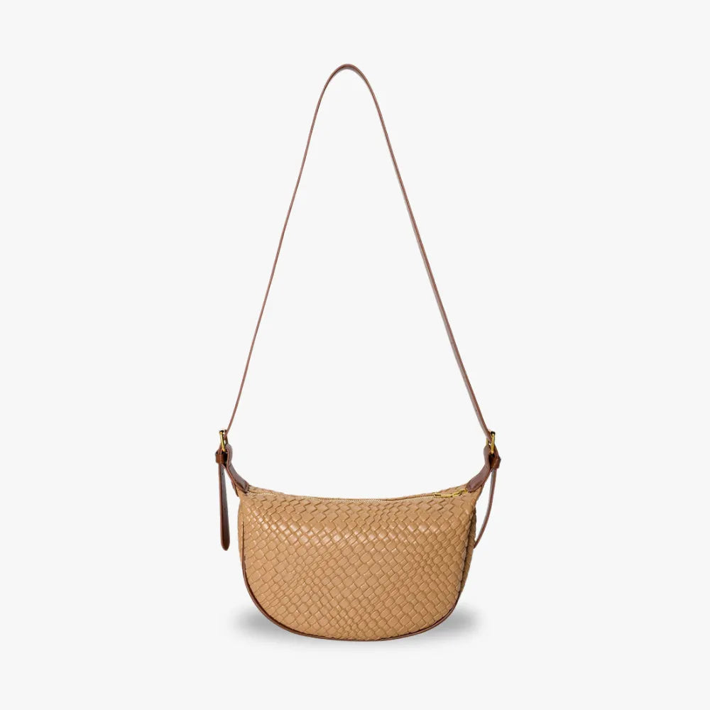 Crescent Bag Faux Leather Woven Detail with Zip and Strap