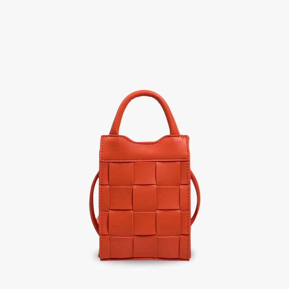 Phone Bag Faux Leather Woven with Top Handles and Strap