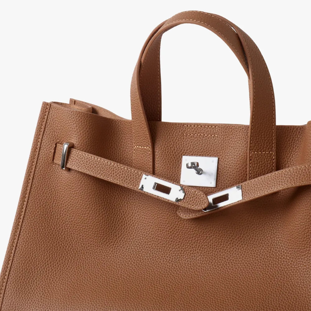 Tote Bag Grained Leather with Detachable Strap and Laptop Fit
