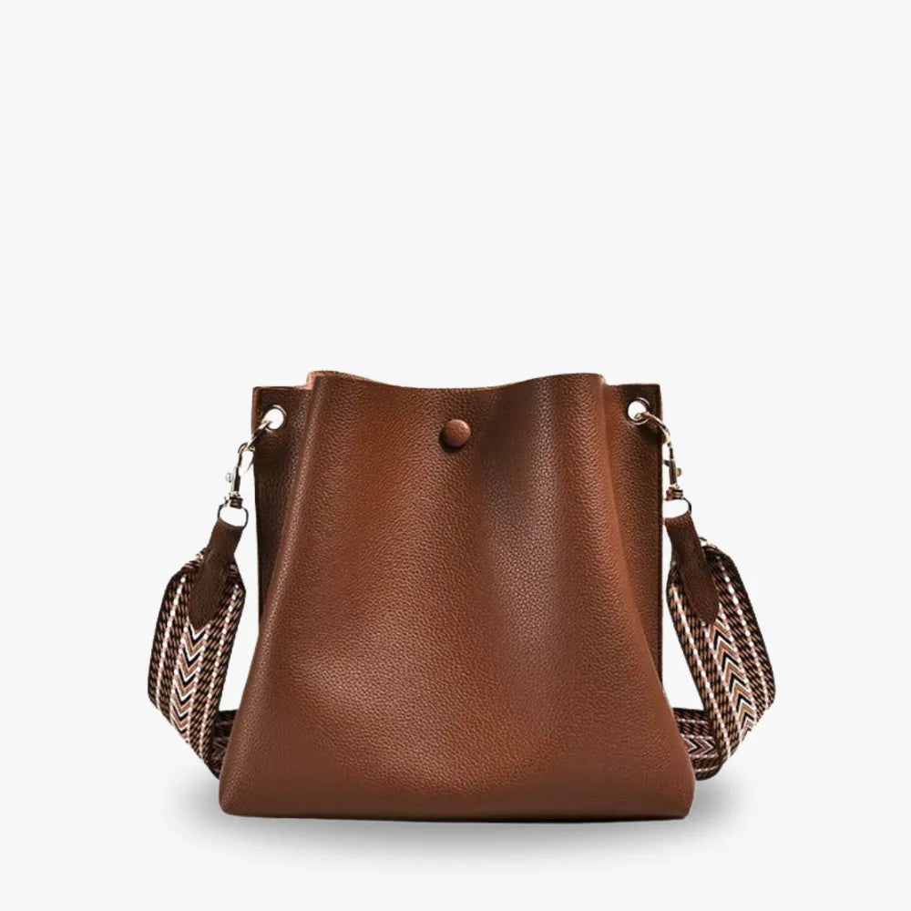 Bucket Bag Faux Leather Pebbled with Canvas Strap and Zip
