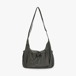 Crossbody Bag Checkered Nylon Polyester with Drawstring Front Pocket