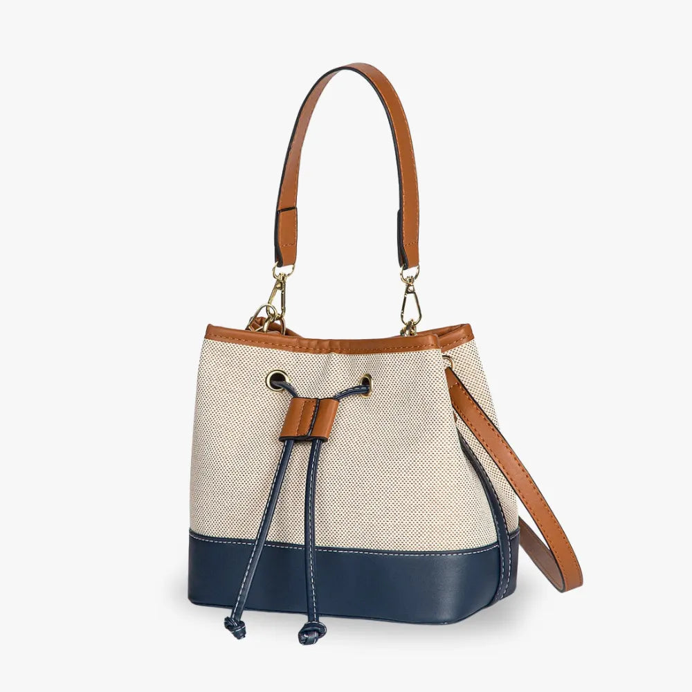 Bucket Bag Canvas Faux Leather with Short and Long Straps