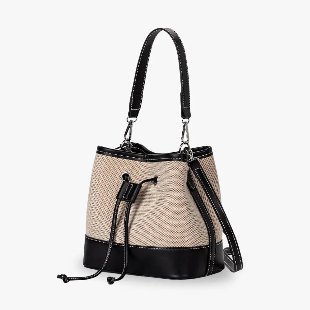Bucket Bag Canvas Faux Leather with Short and Long Straps