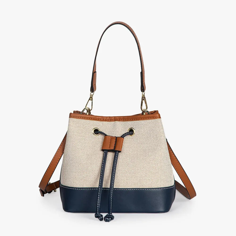 Bucket Bag Canvas Faux Leather with Short and Long Straps